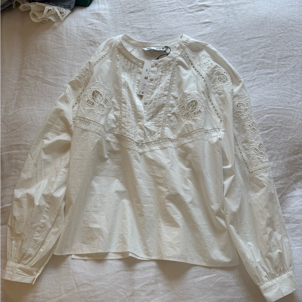 Zara White Eyelet Blouse Top